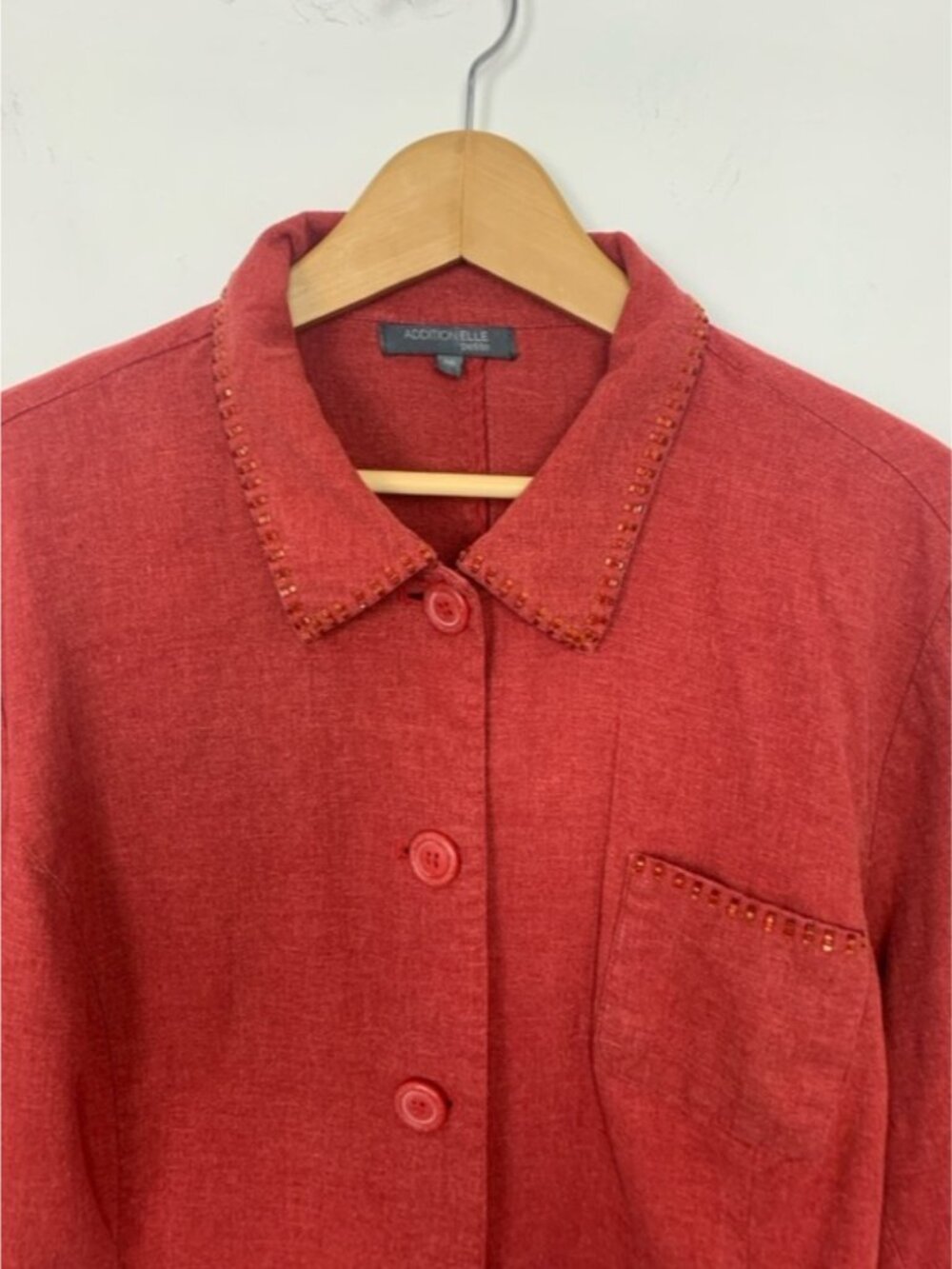 Addition Elle Linen Blouse Beaded Trim - Picture 4 of 8